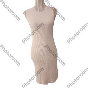 Guess EcoVero Allie Woman Ribbed Knit  Cream White Sweater Midi Dress Size M